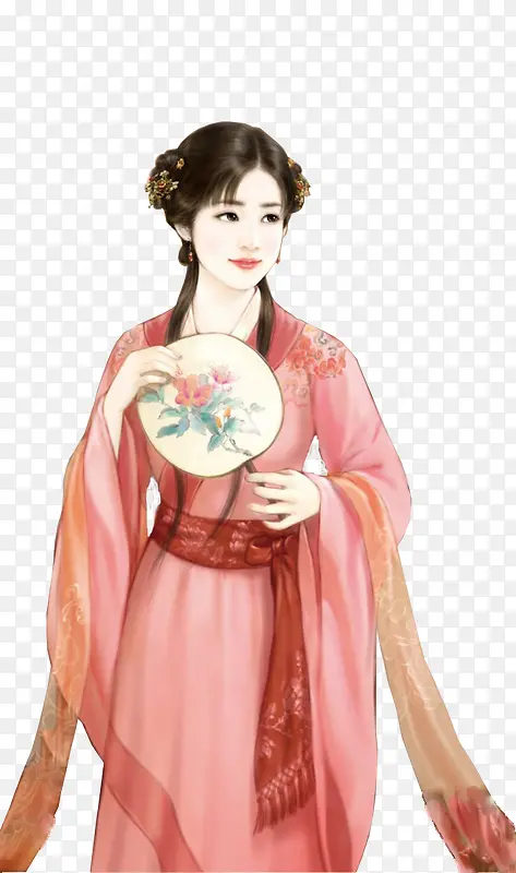 古扇红衣俏皮女子