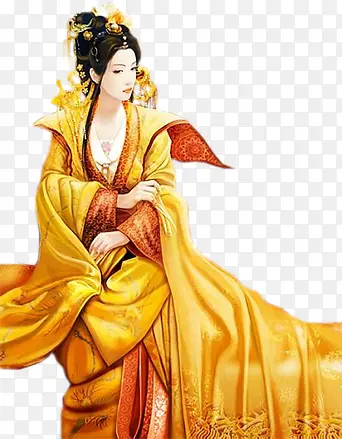 黄衣盛装女子手绘古风