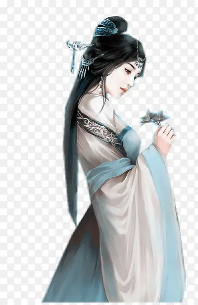 蓝衣女子发簪矢量立绘素材