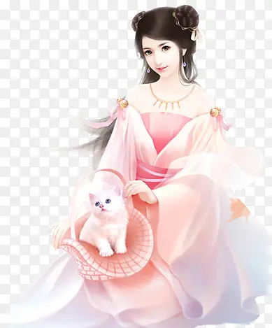 立绘白猫粉红衣服女子