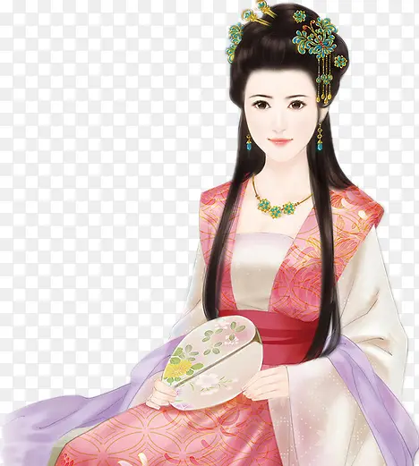 立绘古风持扇端庄女子
