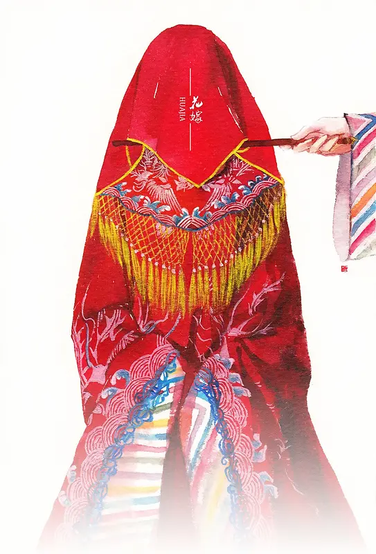 手绘中国风红衣美女