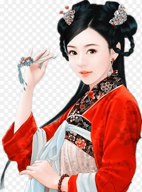 手绘古代美女戴簪子