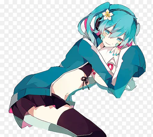 手绘绿色头发美女