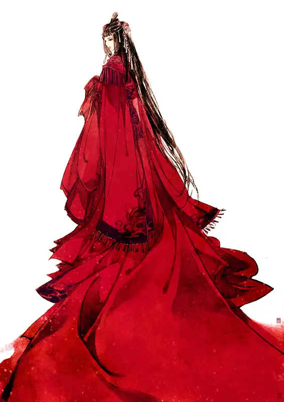 手绘中国风美女红衣