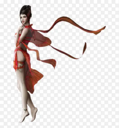 裸露的红衣美女手绘古风