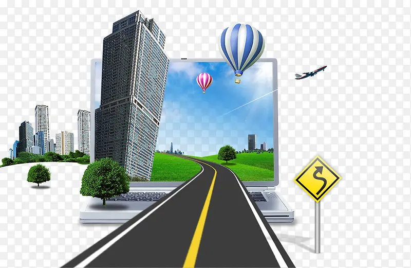 手绘创意合成文字建筑街道