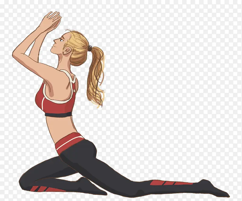 手绘人物插画锻炼身体塑身运动瑜
