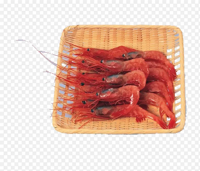 黄色筐中的红虾