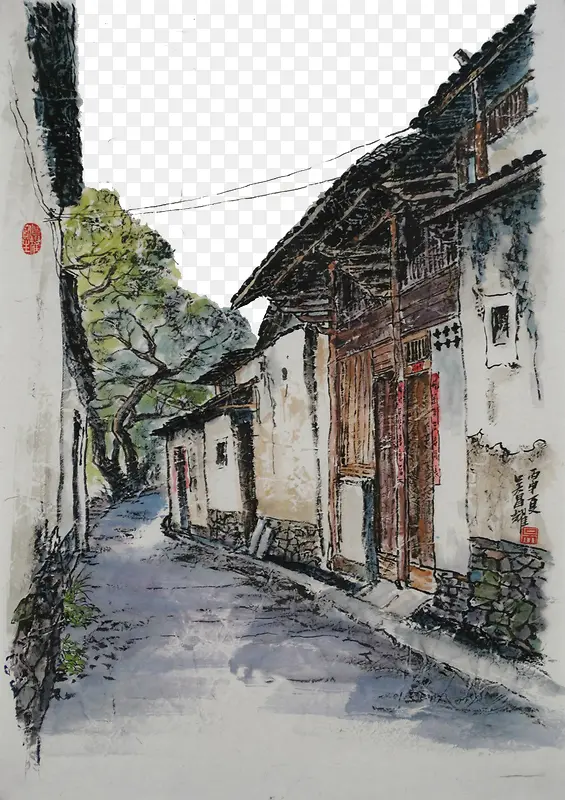 江南小镇街道素材图