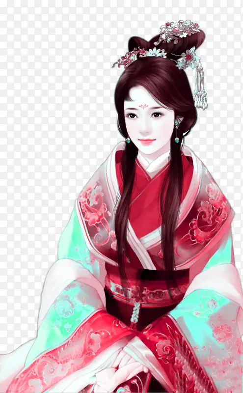 红色衣服女子头饰发簪免抠素材