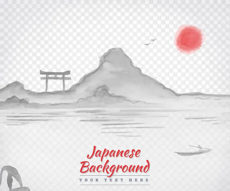 手绘夕阳日本背景