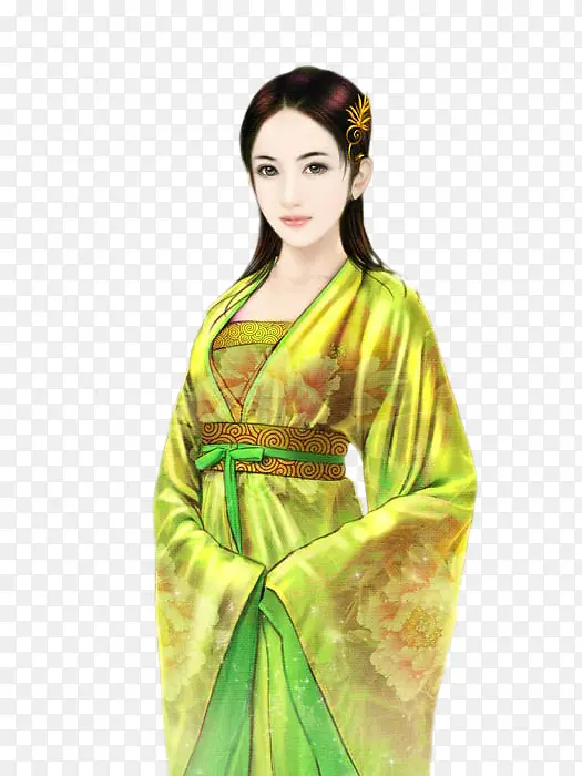 黄衣淑女手绘古风