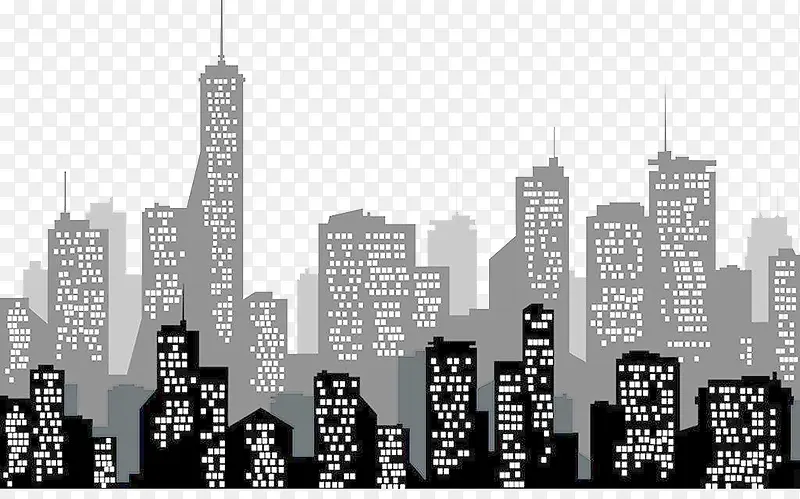 现代都市城市黑白灰剪影