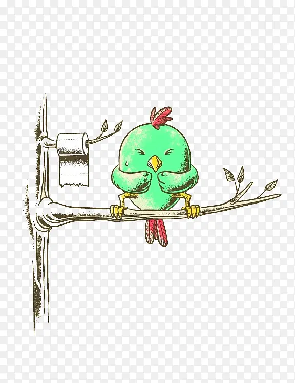绿色插画上厕所小鸟