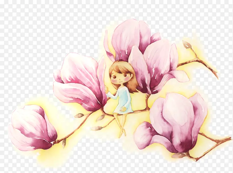 手绘韩式花朵女孩