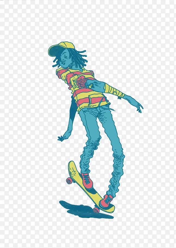 蓝色滑板少年