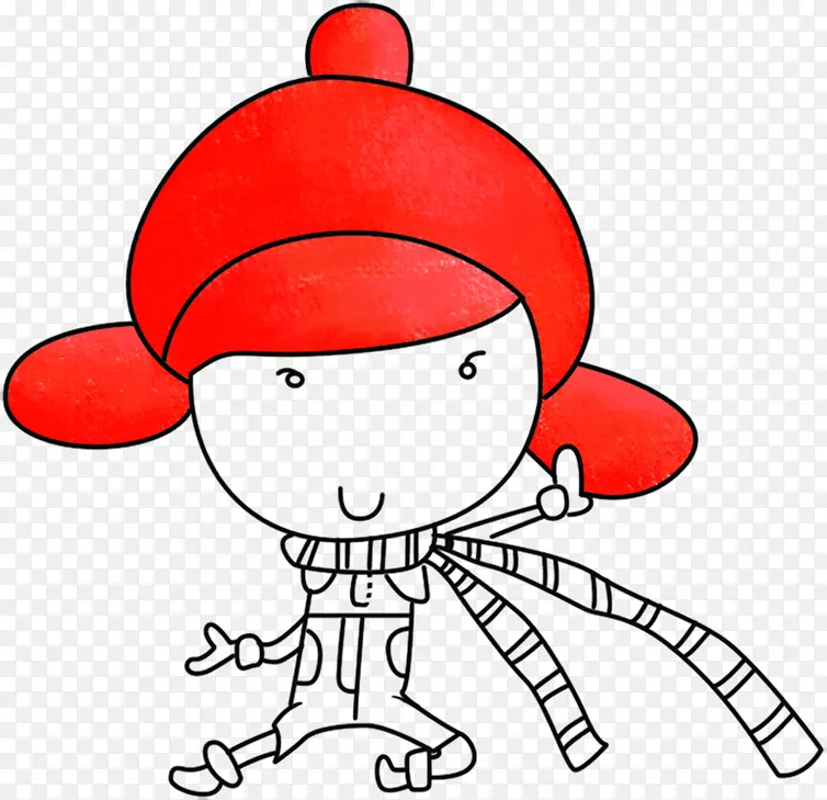 手绘红色帽子创意小女孩