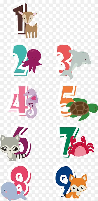 矢量手绘动物数字