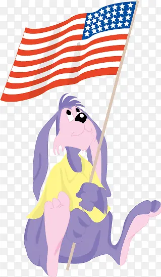 卡通举美国国旗的兔子矢量