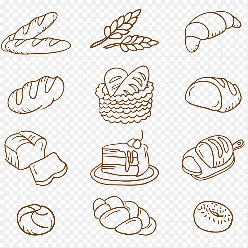 手绘各种面包图标