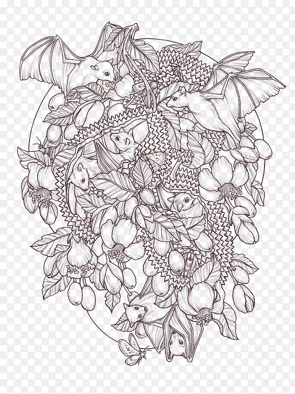 素描蝙蝠图案