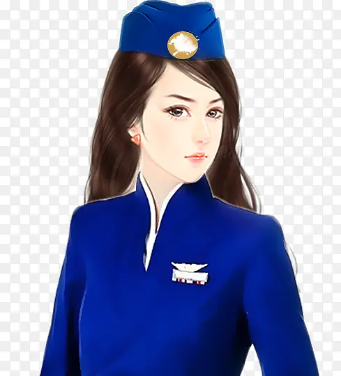 蓝衣空姐手绘