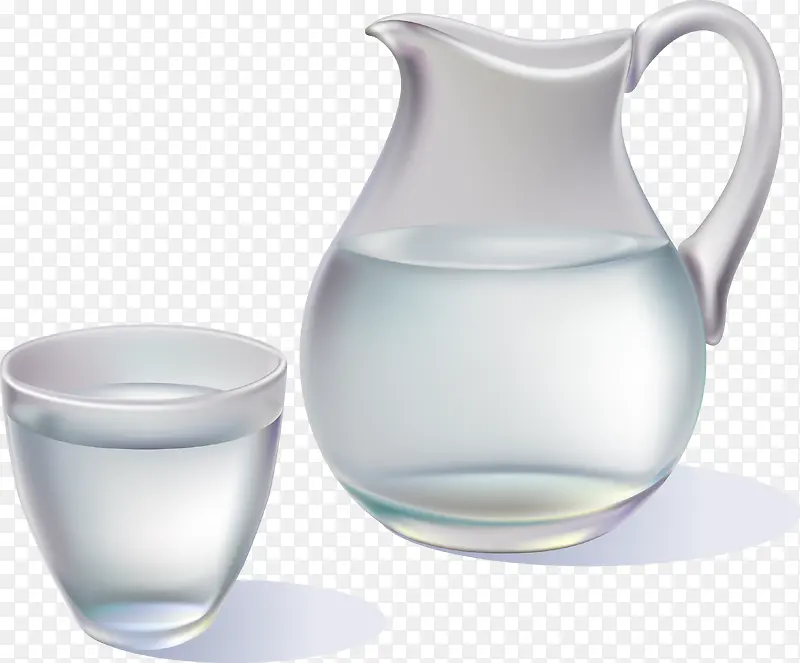 玻璃水壶水杯矢量图