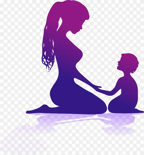 紫色唯美人影母子教育宣传