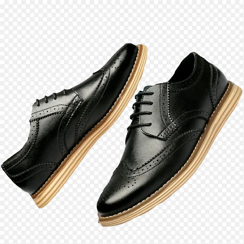 产品实物布洛克黑色皮鞋