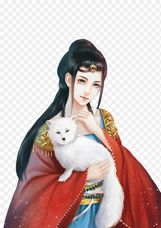 立绘彩绘拿着猫的美女