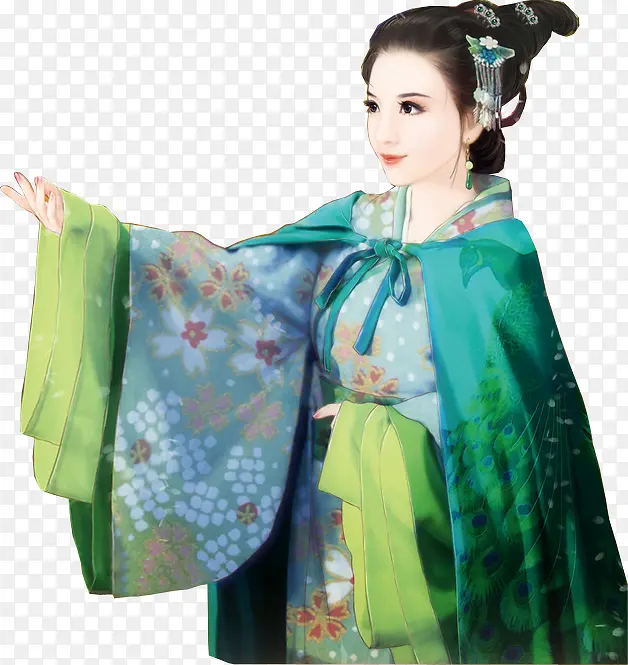古风立绘绿意美人