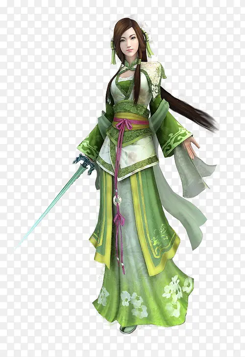 绿衣长剑女子立绘游戏人物