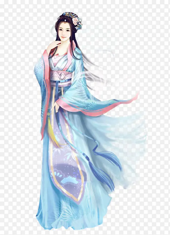 蓝衣白沙女子立绘游戏人物