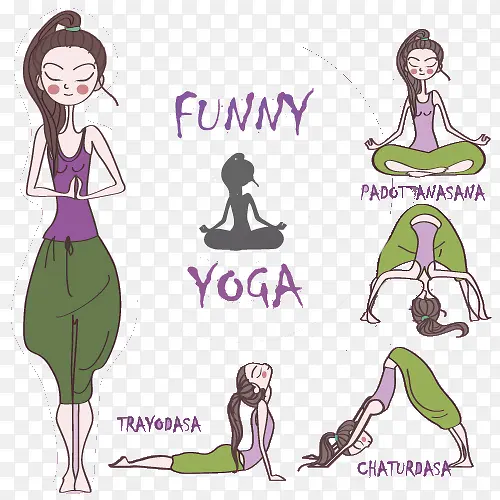 练瑜伽的卡通女孩