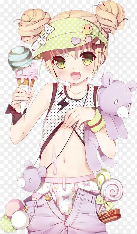 卡通立绘拿着冰淇淋女孩