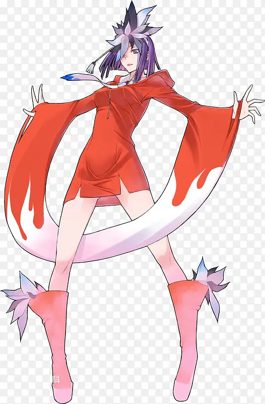 立绘动漫红裙白衣美女