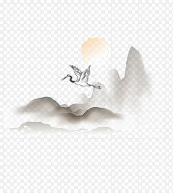 远山落日飞鹭