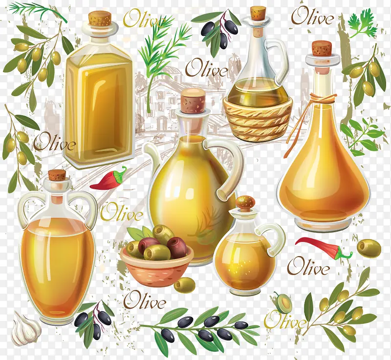 矢量橄榄油和橄榄果
