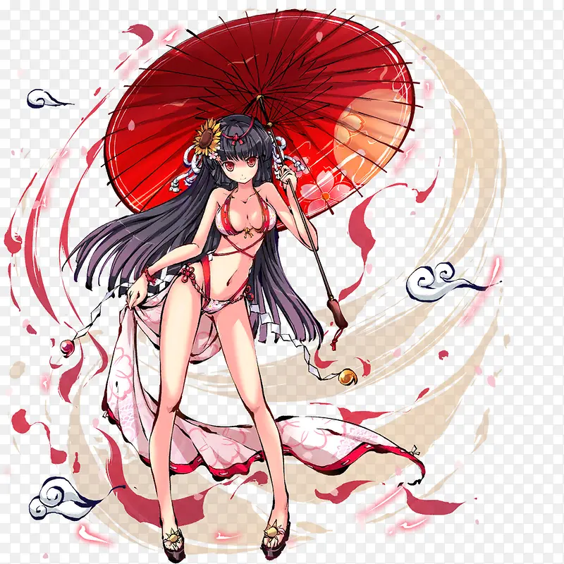 手绘泳装折伞女孩