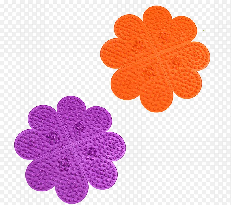 橘色和紫色的四叶草型指压板