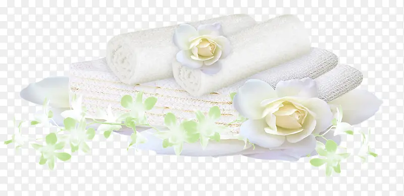 白色毛巾和花