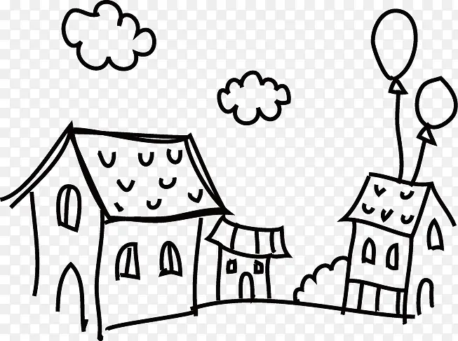 房子云朵气球简笔画