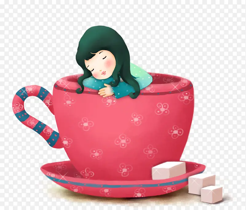 茶具红色茶具小女孩