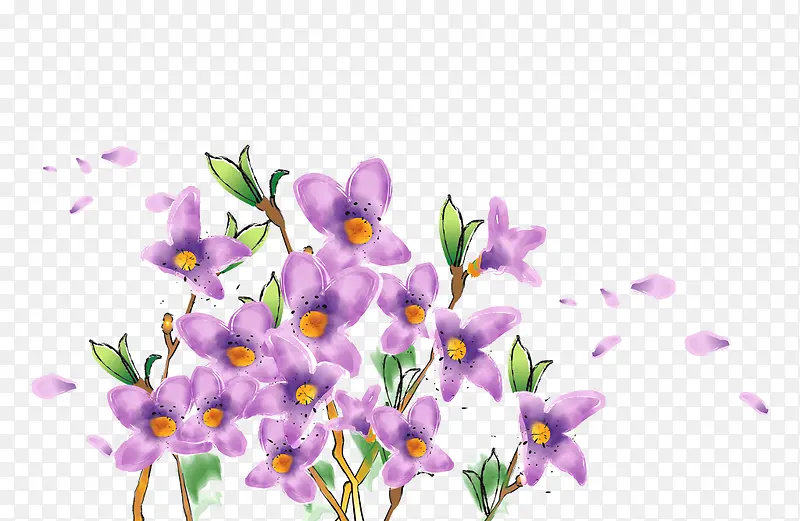 手绘紫色花朵叶子