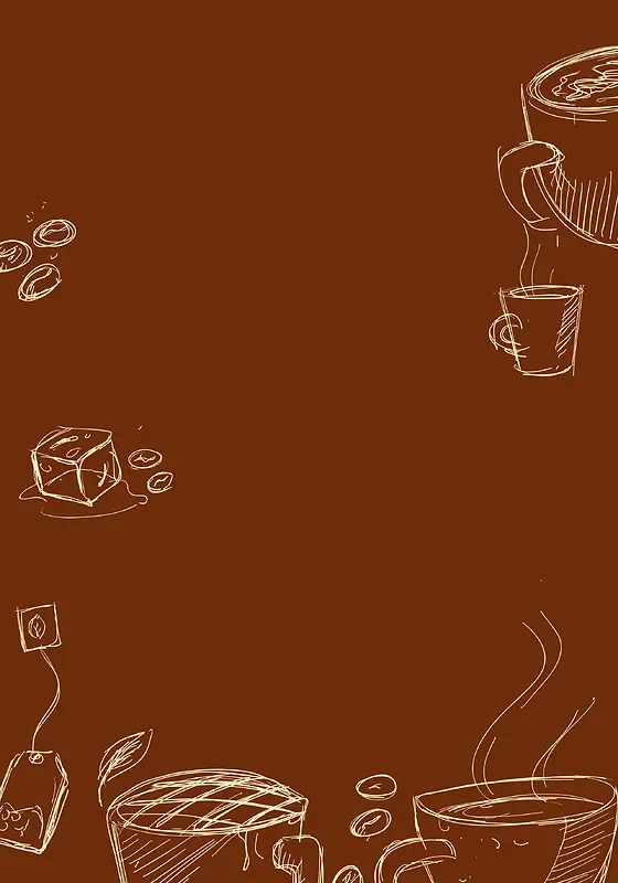 欧式咖啡豆咖啡店海报展板线描背景素材