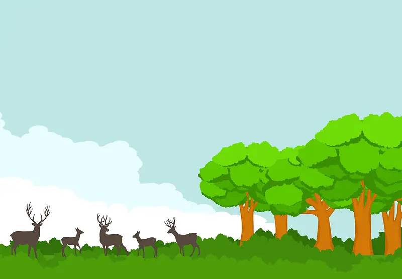 动物小鹿绿色森林海报背景