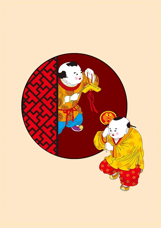 中国风玩耍的古代孩童新春背景素材