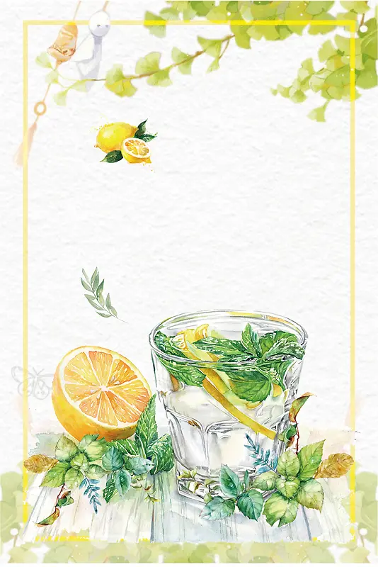 简约文艺柠檬水冰饮海报背景素材