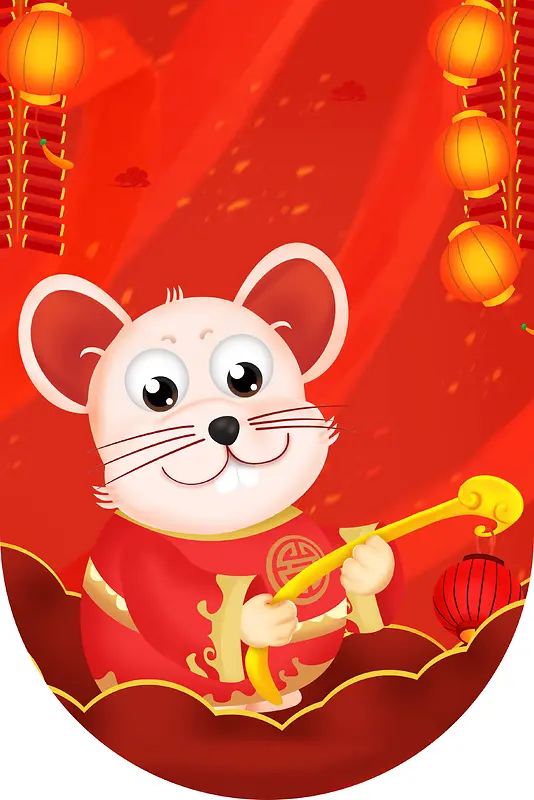 春节鼠年手绘老鼠灯笼